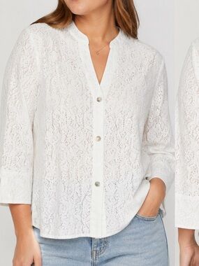 Vintage Ruby Rd. White Lace Button-Front Blouse bohemian lace Shier NWT size L